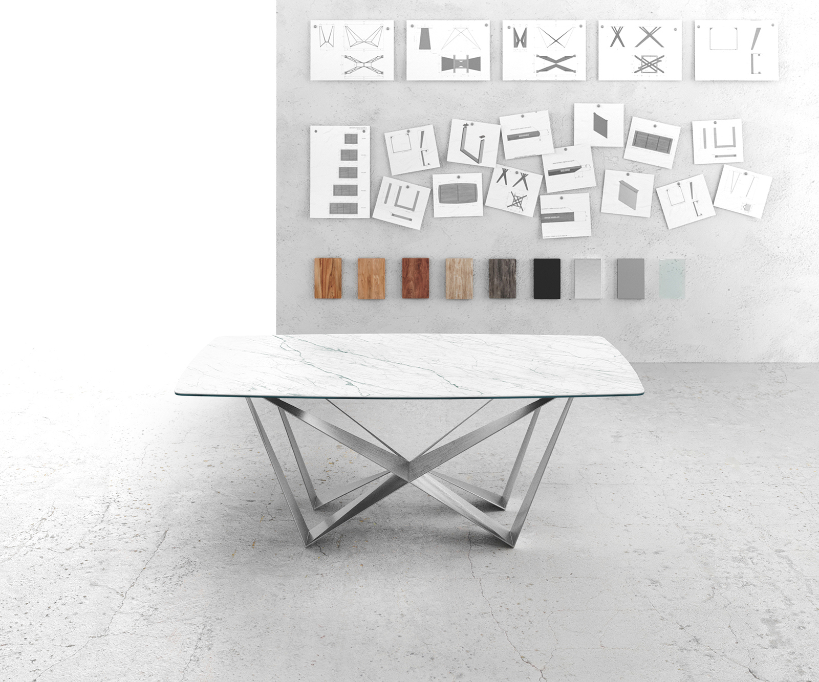 Jídelní stůl Edge oválný tvar 200x100 cm Laminam® keramika bílá Spider plochá ocel nerezová ocel - Obrázek 2