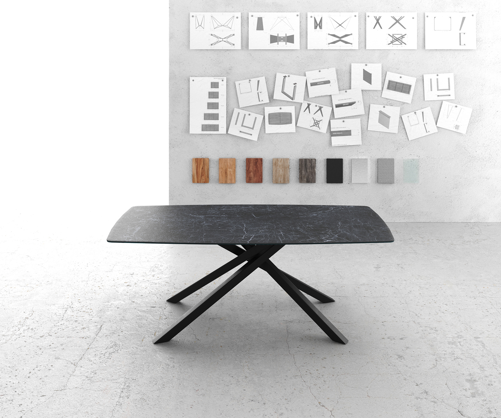 Jídelní stůl Edge oválný tvar 200x100 cm Laminam® keramika Nero Greco antracitová středová podnož kříž černá - Obrázek 2