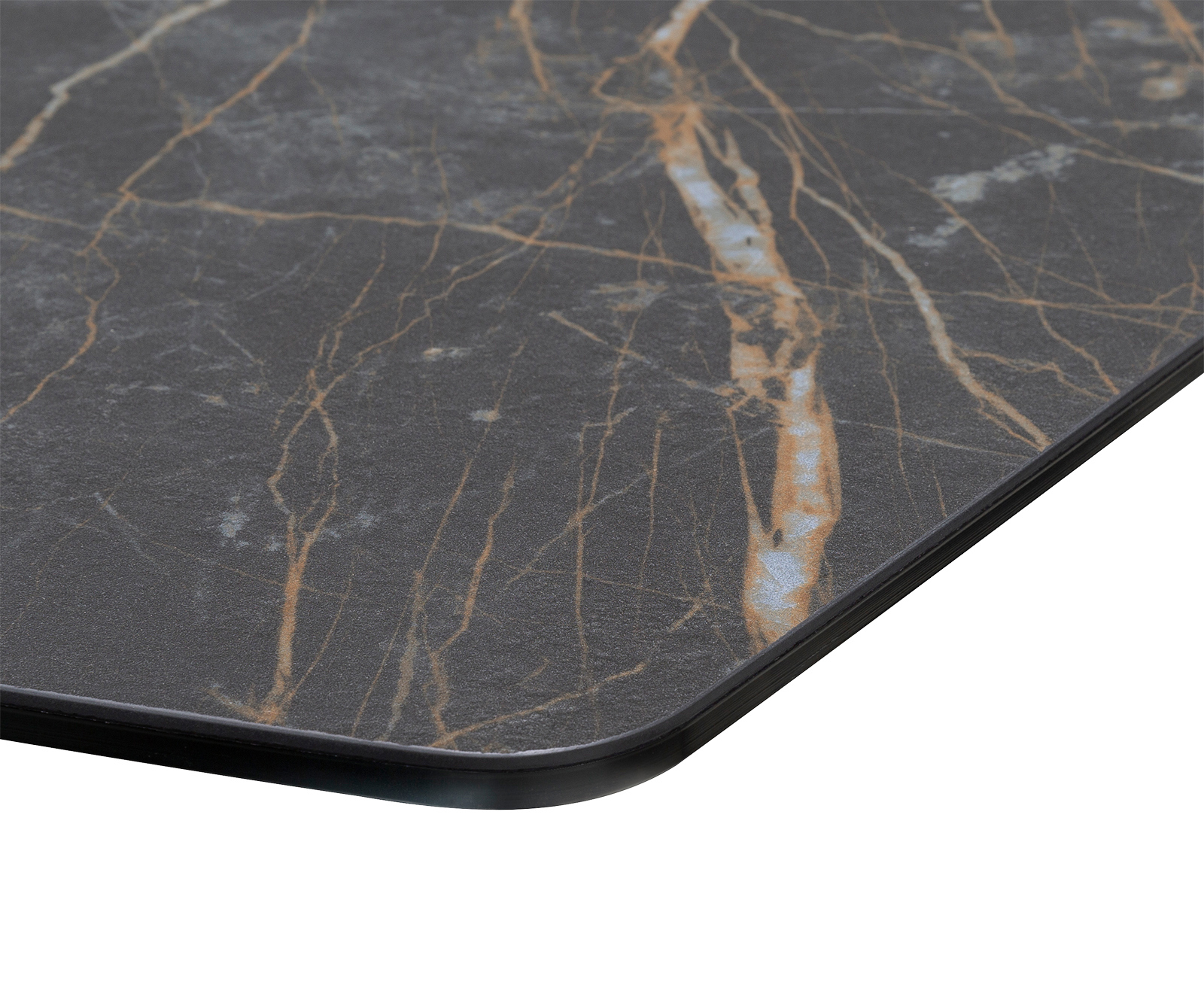 Jídelní stůl Edge oválný tvar 200x100 cm Laminam® keramika Noir Desir hnědá středová noha křížová podnož černá - Obrázek 5