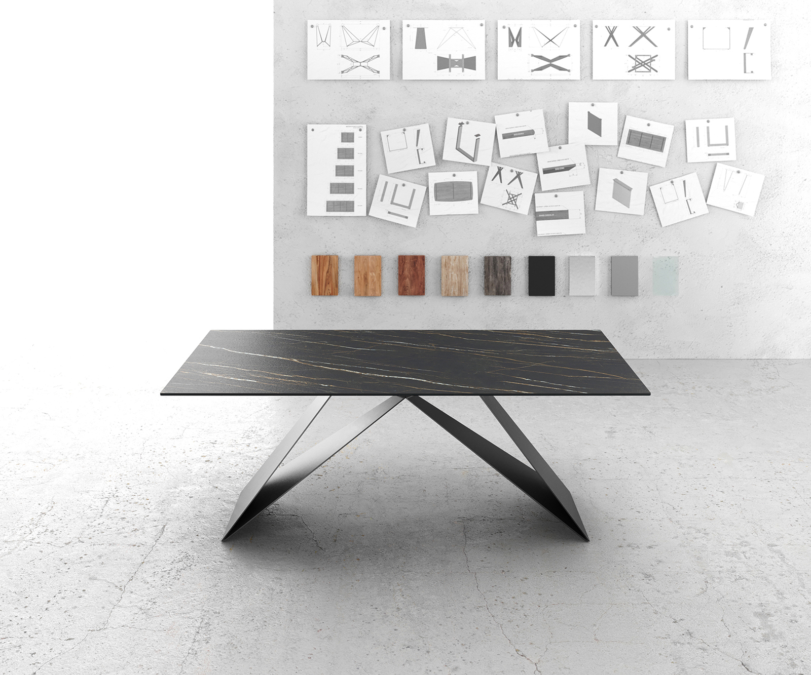 Jídelní stůl Edge 200x100 cm keramika Laminam®Noir Desir hnědá V-podnož střední černá - Obrázek 2