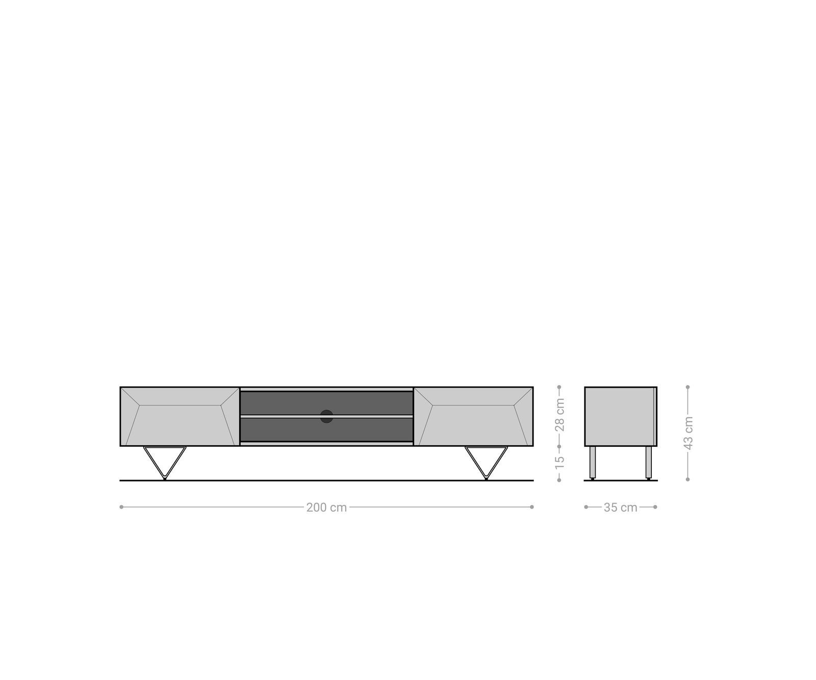 TV stolek Kayu 200 cm akácie přírodní 2 dvířka podnož ve tvaru V - Obrázek 7