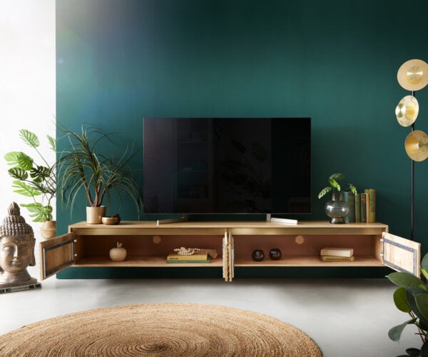 TV stolek Budaya 220 cm mango přírodní 4 dvířka závěsný - Obrázek 10