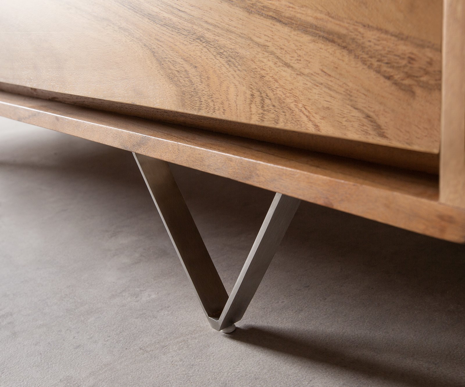 Komoda Eloi 240x40 cm akácie přírodní 2 dvířka 6 zásuvek podnož ve tvaru V nerezová ocel - Obrázek 7