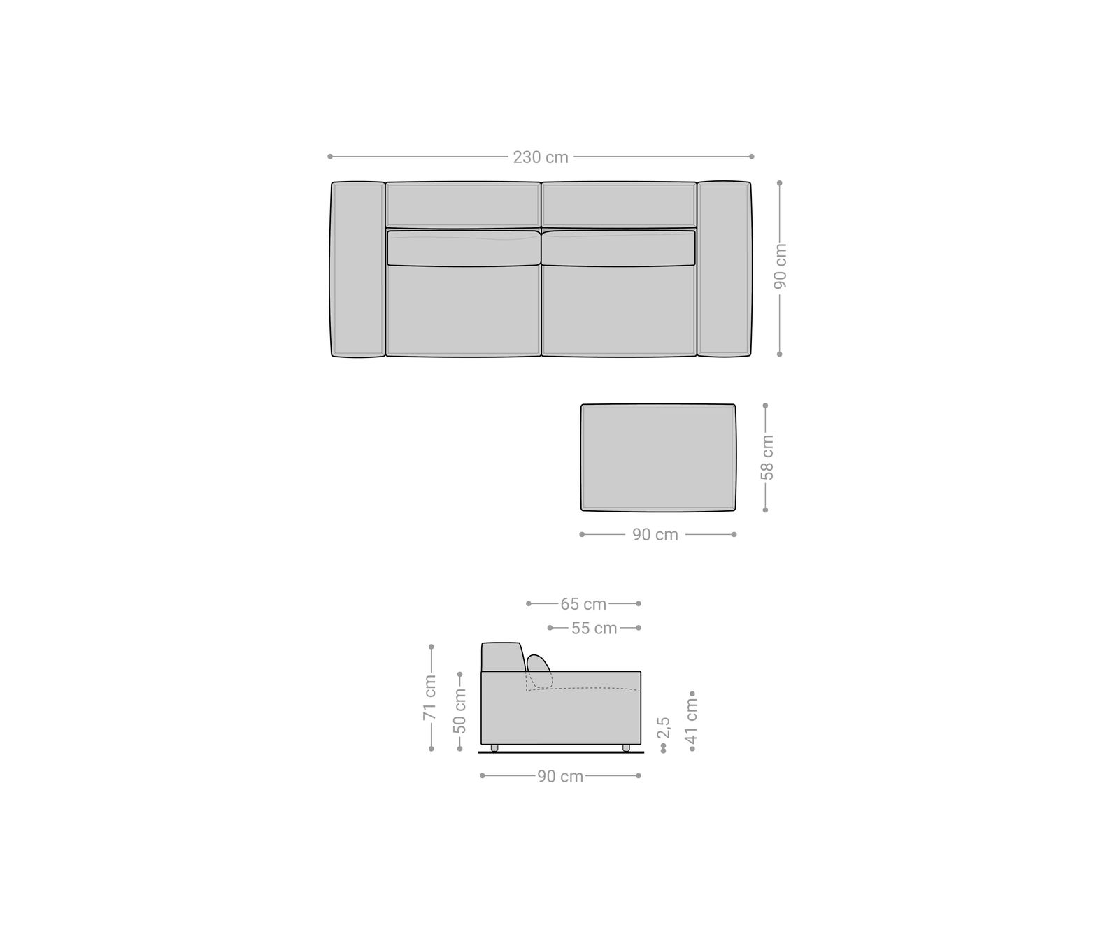 Pohovka XL Sirpio 230x90 cm bouclé krémová bílá s taburetem - Obrázek 6