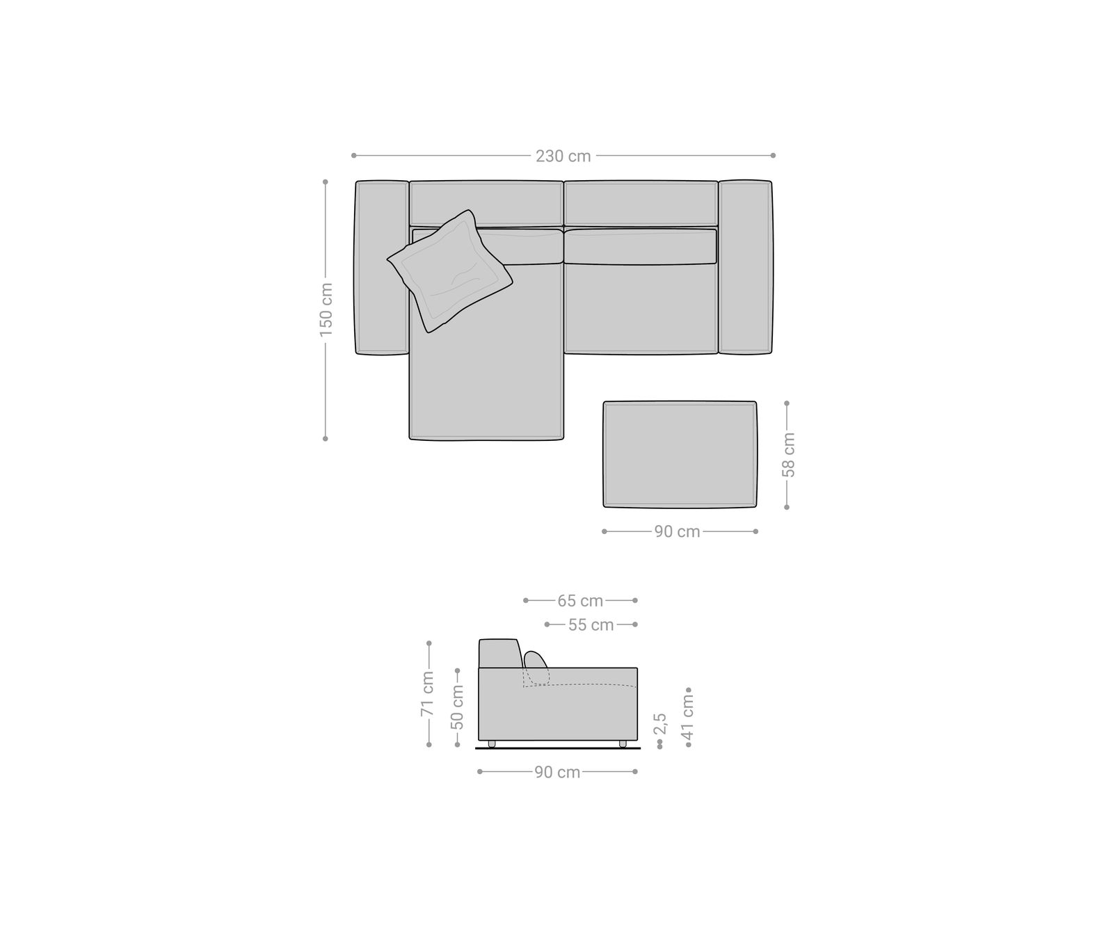 Rohová pohovka Sirpio 230x150 cm mikrovlákno černá lenoška variabilní s taburetem - Obrázek 7