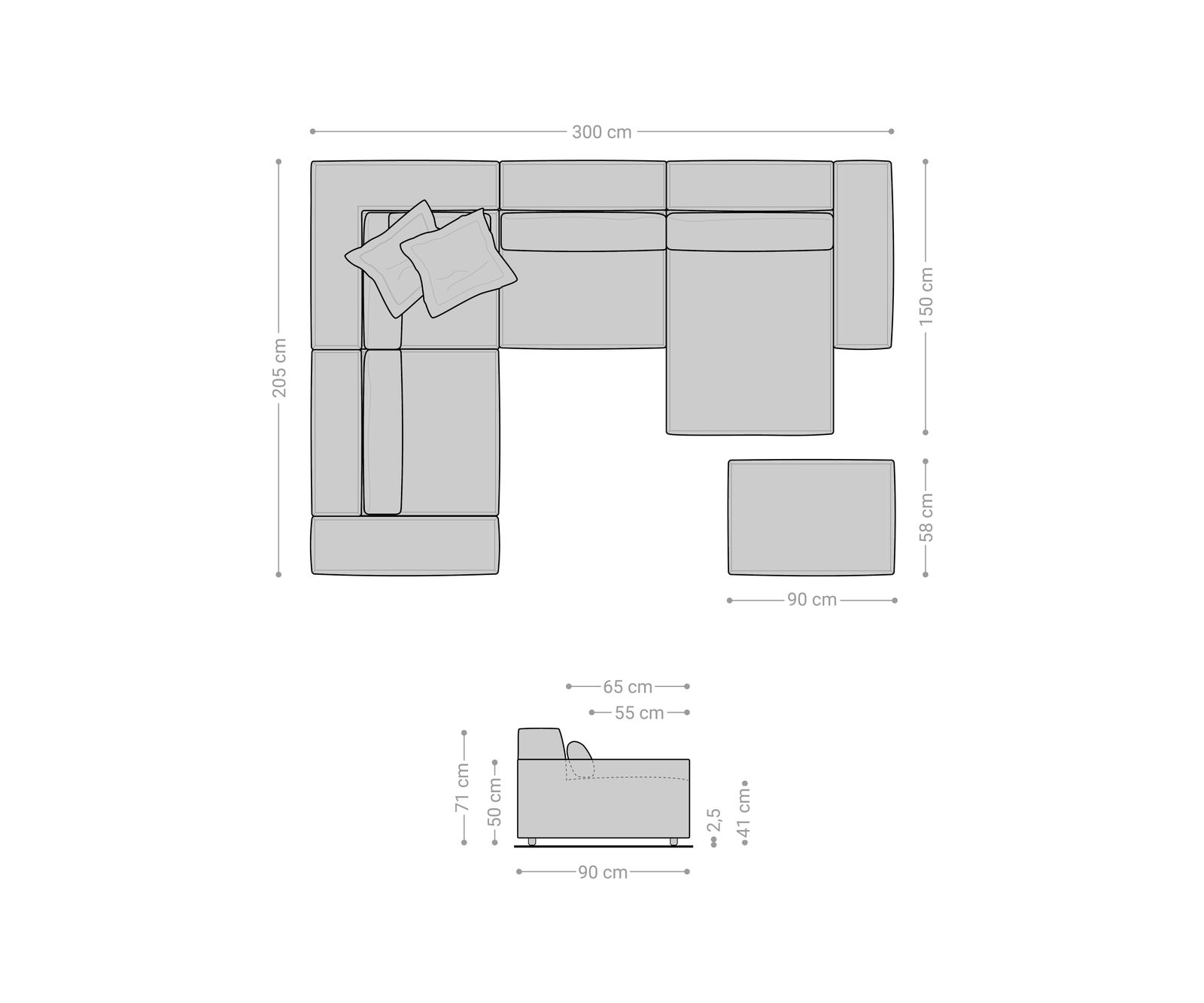 Pohovka ve tvaru "U" Sirpio 300x200 cm bouclé krémovo-bílá lenoška variabilní s taburetem - Obrázek 7