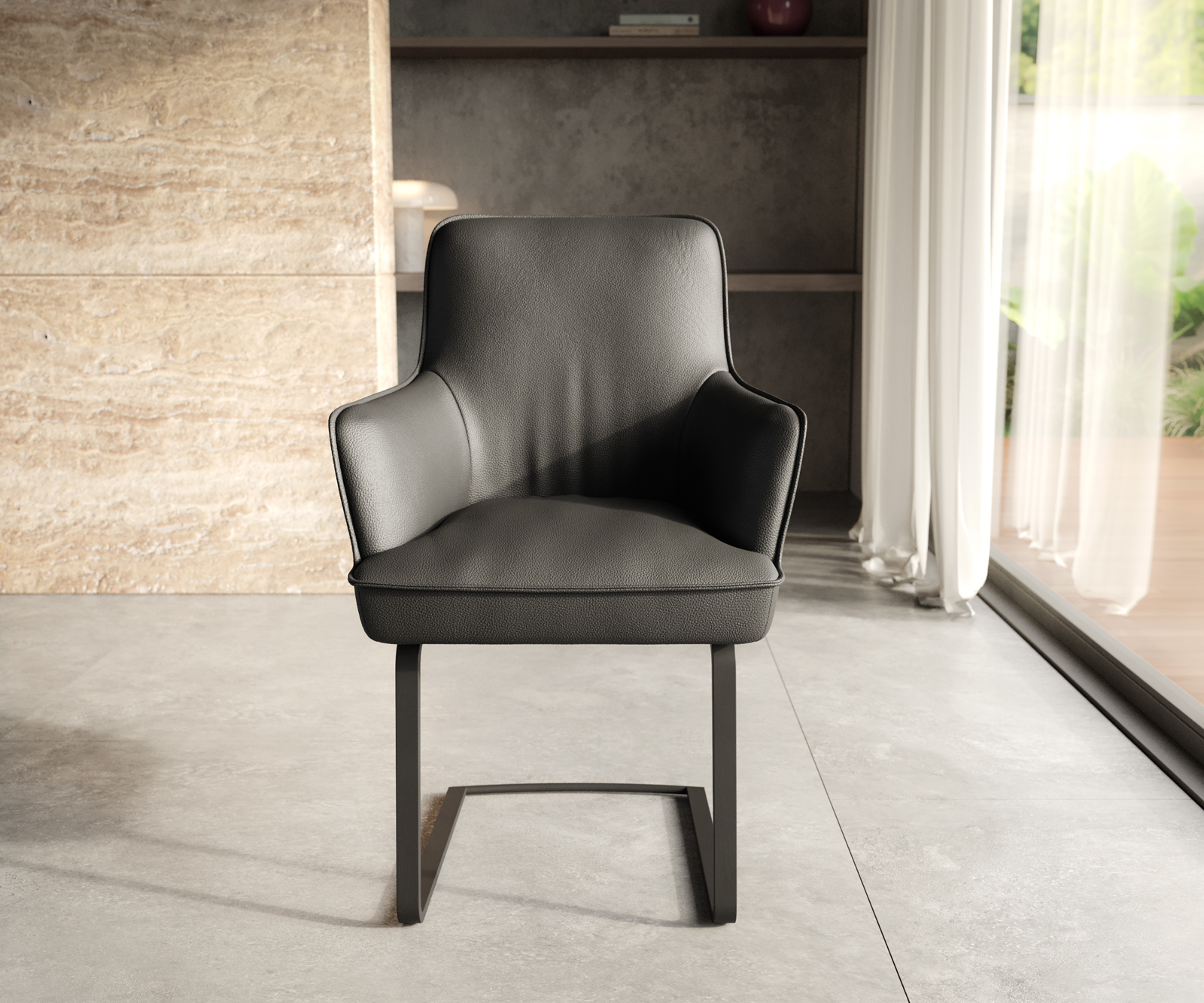 Jídelní židle Heira-Flex s područkami pravá kůže černá jídelní židle plochá černá taštičkové pružiny - Obrázek 7