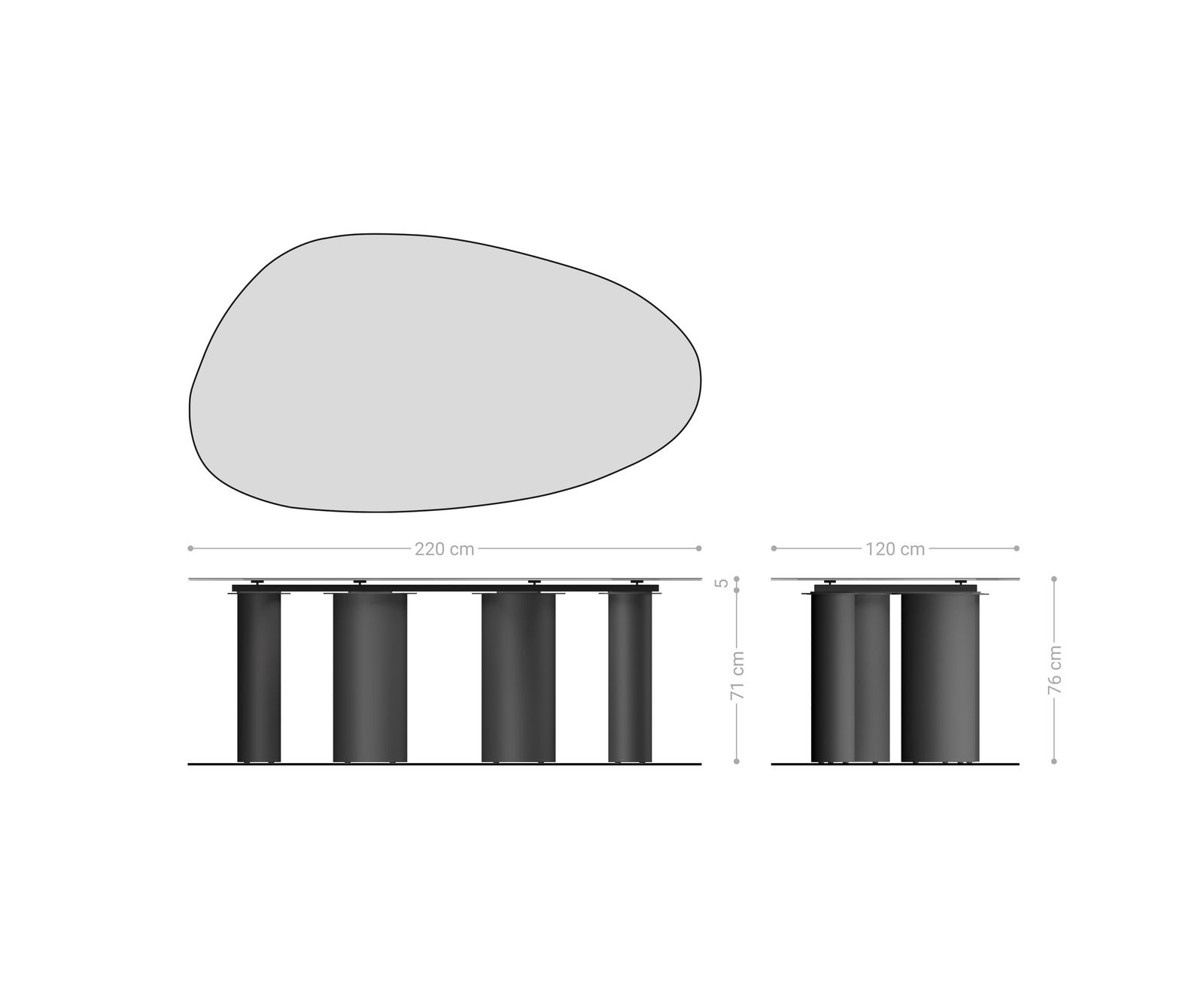 Jídelní stůl Edge oválný 220x120 keramika Laminam® Emperador Extra Lucidato tmavě hnědá pilíř nerezová ocel grafit - Obrázek 9