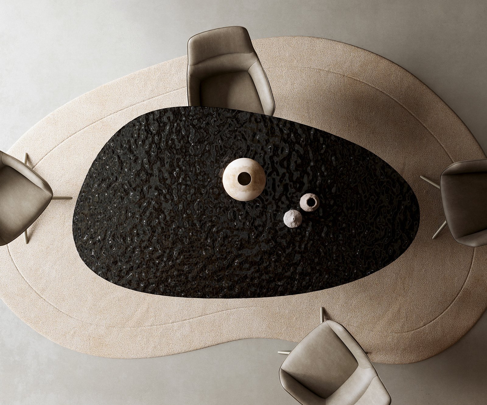 Jídelní stůl Edge oválný 220x120 reliéfní sklo kouřově černá 3D design Zenthara hranatý kov titanová barva - Obrázek 6