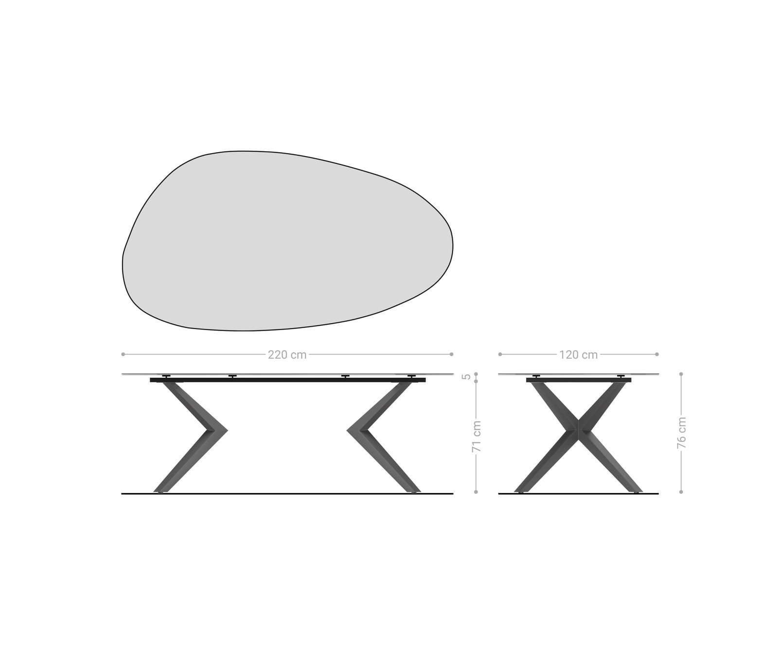 Jídelní stůl Edge oválný 220x120 reliéfní sklo kouřově černá 3D design Zenthara hranatý kov titanová barva - Obrázek 7