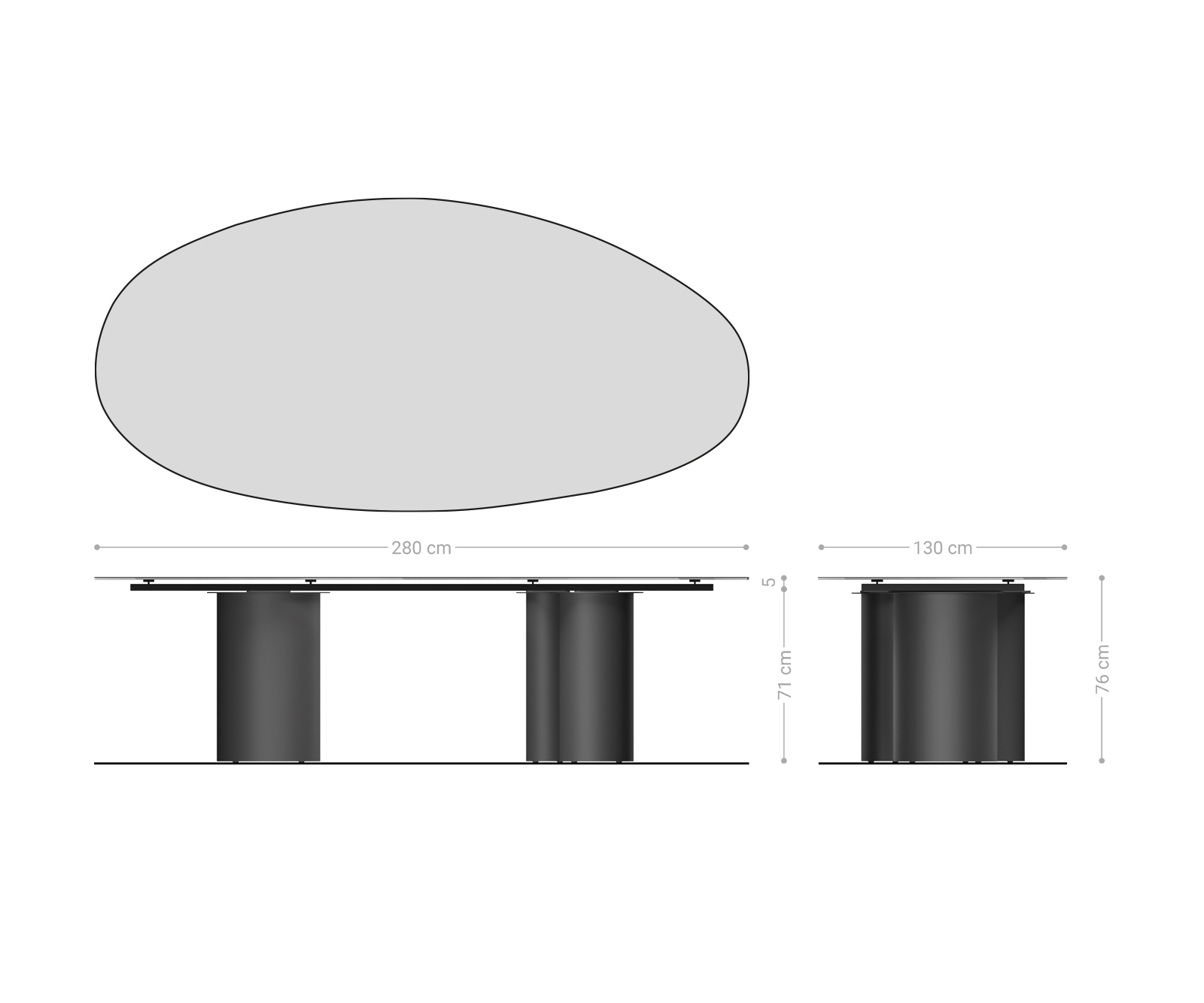 Jídelní stůl Edge oválný 280x130 keramika Laminam® Sabbia dubová Troa kov titanová barva - Obrázek 7