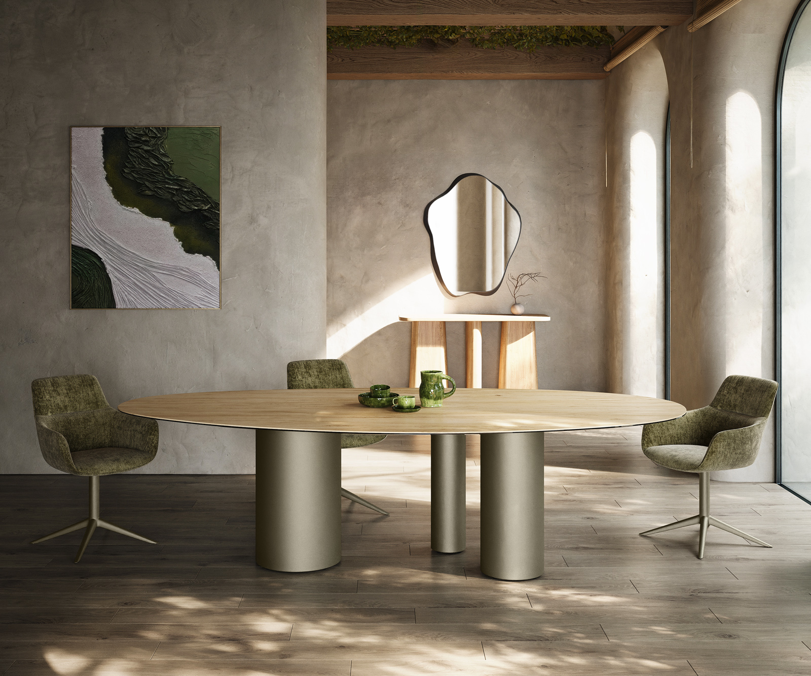 Jídelní stůl Edge oválný 280x130 keramika Laminam® Sabbia dubová Troa kov titanová barva - Obrázek 2