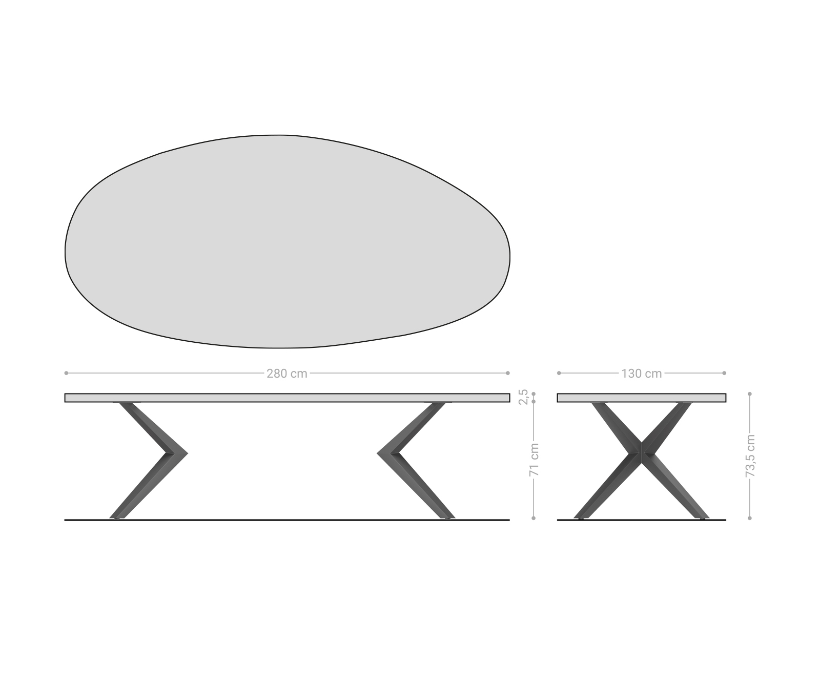 Jídelní stůl Edge oválný 280x130 sklo s reliéfem kouřově černá 3D design Zenthara hranatý kov černá - Obrázek 7