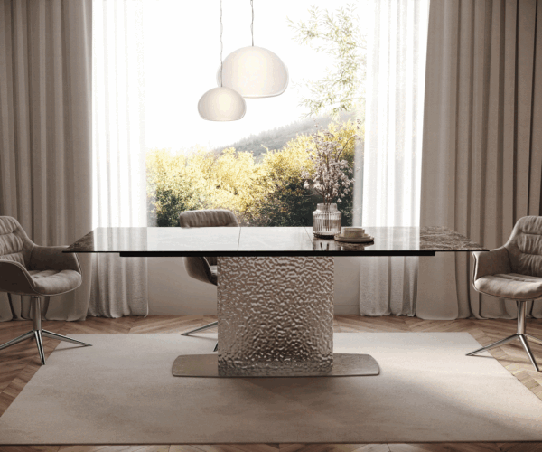 Jídelní stůl Edge 180-220x100 keramika Laminam® Emperador Extra Lucidato tmavě hnědá Wave nerezová ocel rozkládací - Obrázek 2