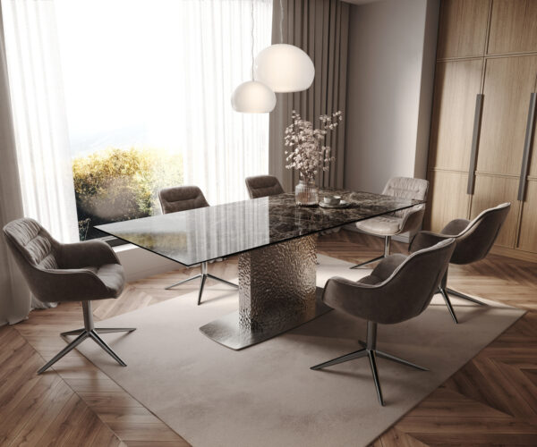 Jídelní stůl Edge 180-220x100 keramika Laminam® Emperador Extra Lucidato tmavě hnědá Wave nerezová ocel rozkládací - Obrázek 7