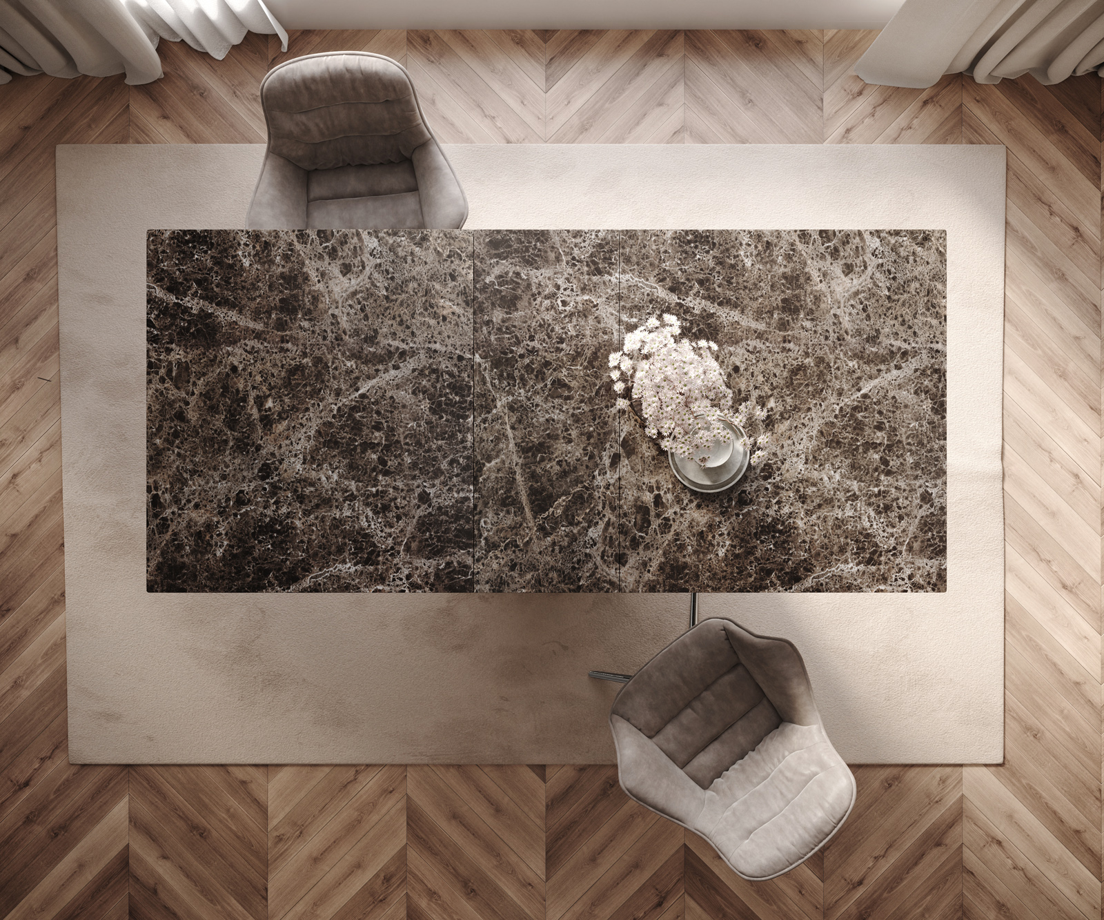 Jídelní stůl Edge 180-220x100 keramika Laminam® Emperador Extra Lucidato tmavě hnědá Wave nerezová ocel rozkládací - Obrázek 6