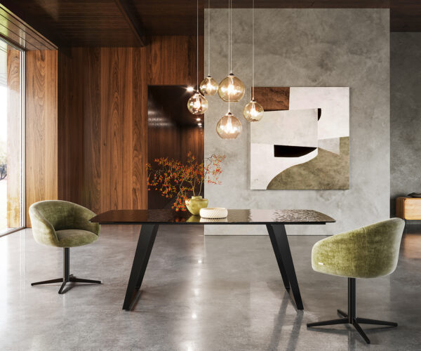 Jídelní stůl Edge Boot 200x100 sklo s reliéfem kouřově černé 3D design kov šikmý černý - Obrázek 2