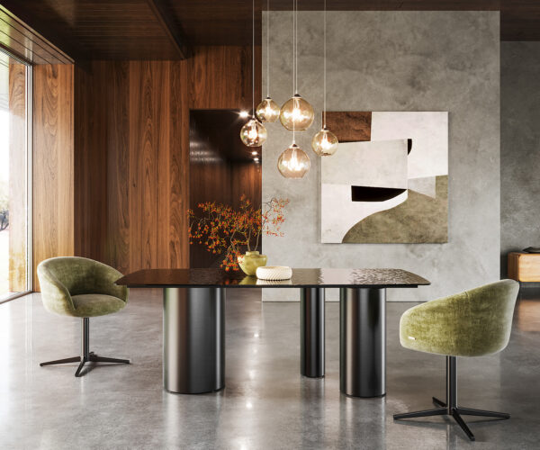 Jídelní stůl Edge Boot 200x100 sklo s reliéfem kouřově černá 3D design Troa nerezová ocel grafit - Obrázek 2