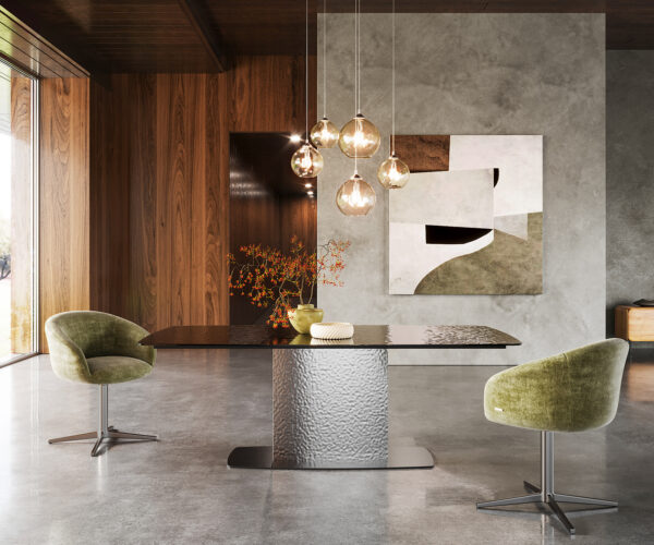 Jídelní stůl Edge Boot 200x100 sklo reliéf kouřově černá 3D design Wave nerezová ocel - Obrázek 2