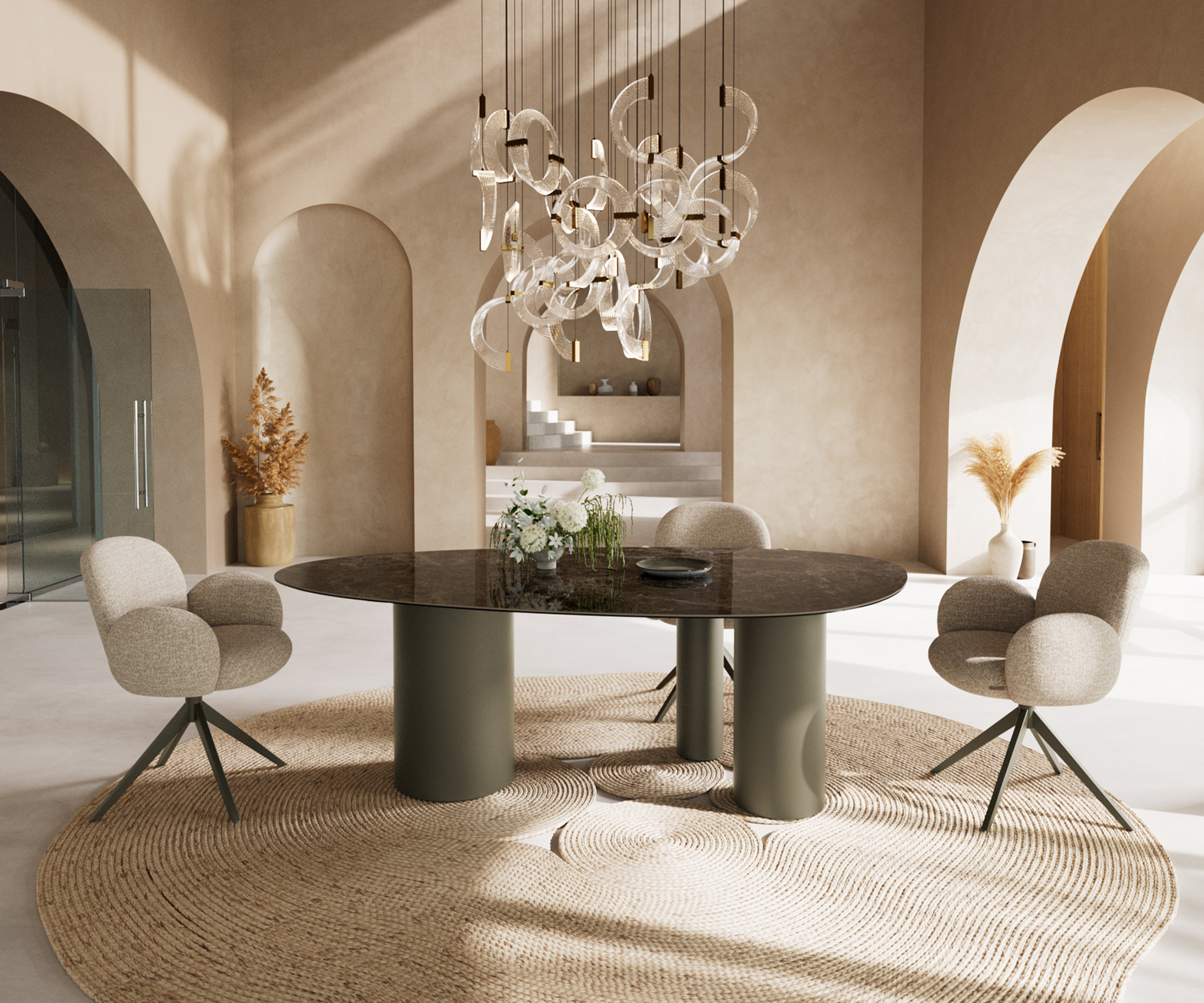 Jídelní stůl Edge oválný 220x120 keramika Laminam® Emperador Extra Lucidato tmavě hnědá Troa kov titanová barva - Obrázek 4