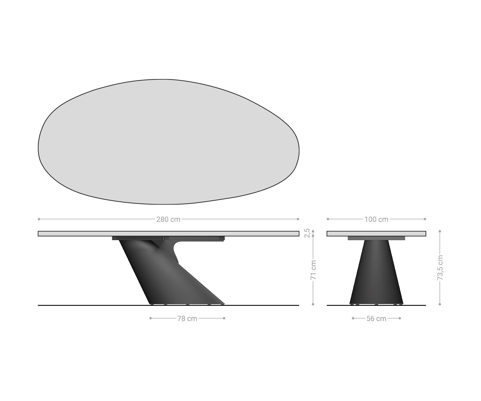 Jídelní stůl Edge oválný 280x130 sklo s reliéfem kouřově černé 3D design Cono kov stříbrná - Obrázek 8