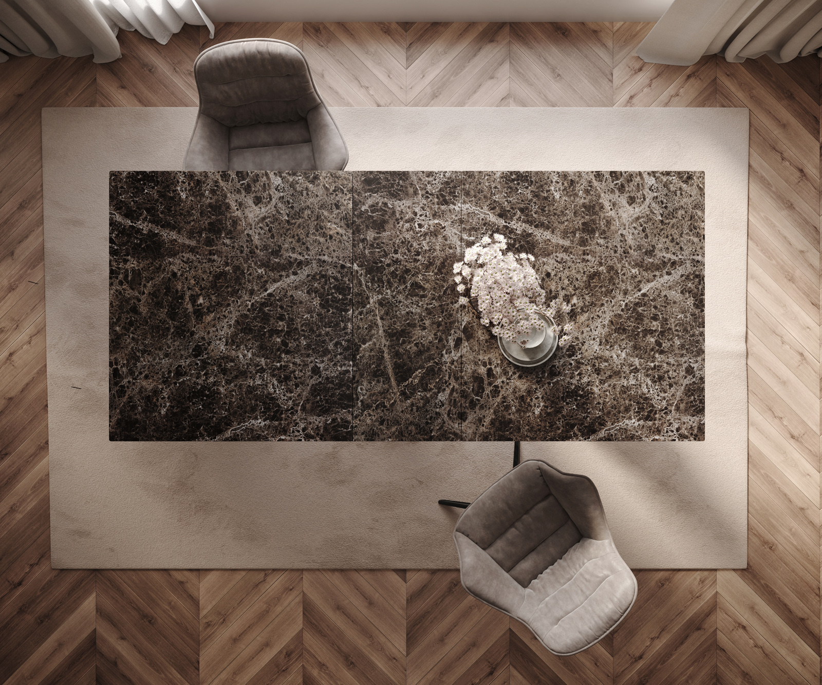 Jídelní stůl Edge 180-220x100 keramika Laminam® Emperador Extra Lucidato tmavě hnědá podnož ve tvaru W černá rozkládací - Obrázek 6