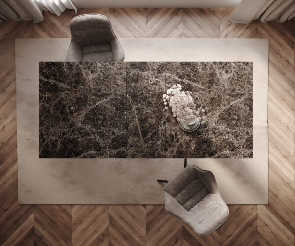 Jídelní stůl Edge 180-220x100 keramika Laminam® Emperador Extra Lucidato tmavě hnědá Infinity kov černý rozkládací - Obrázek 6