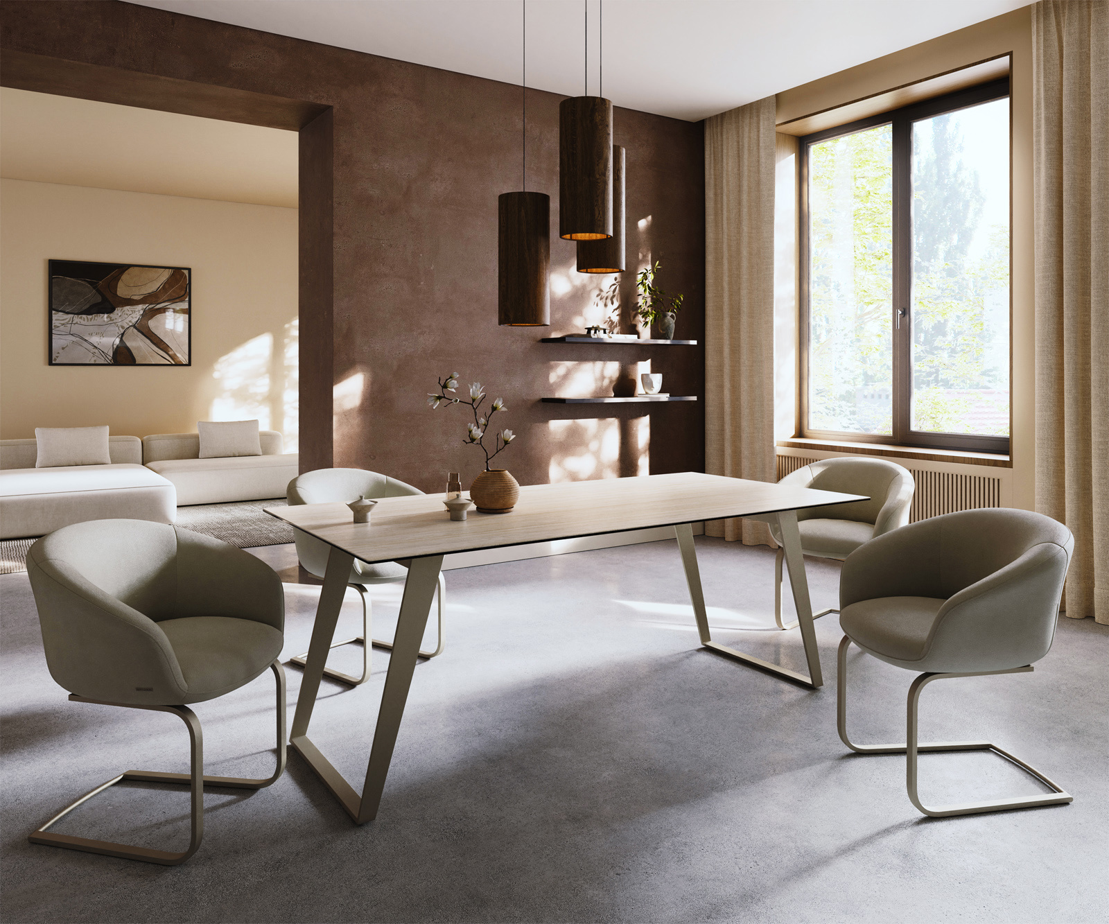 Jídelní stůl Edge 200x100 keramika Laminam® Travertino Bianco krémově bílá kov šikmý titanová barva - Obrázek 7