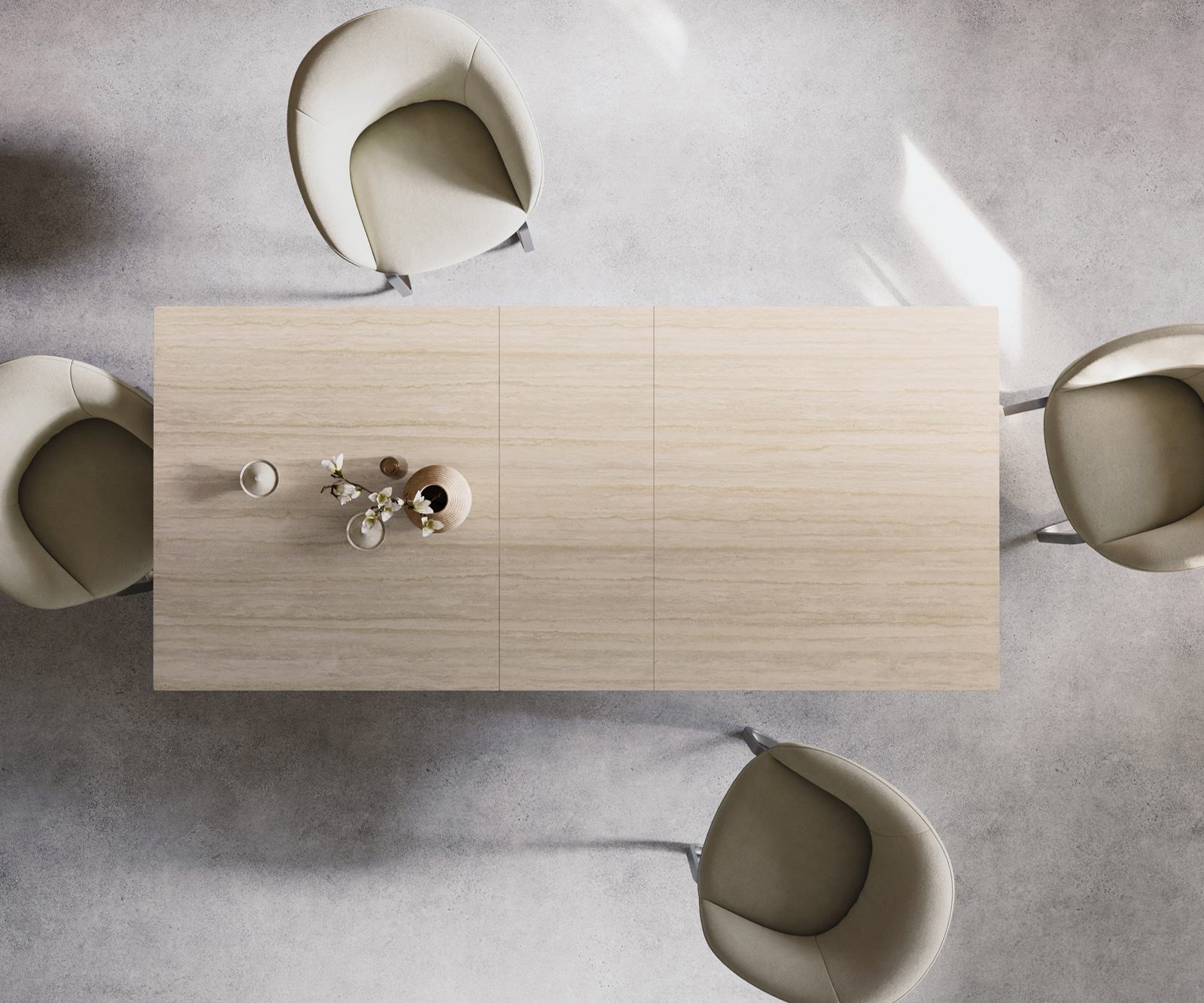 Jídelní stůl Edge 180-220x100 keramika Laminam® Travertino Bianco krémově bílá Spider plochá ocel nerezová ocel rozkládací - Obrázek 6