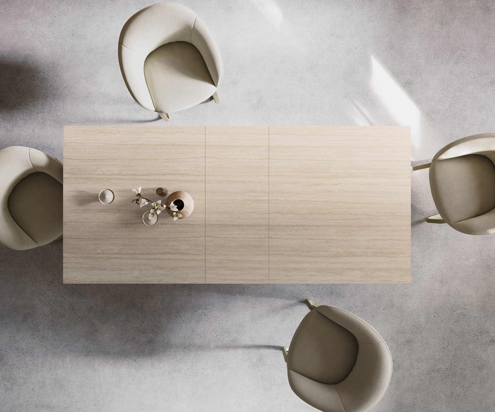 Jídelní stůl Edge 180-220x100 keramika Laminam® Travertino Bianco krémová bílá W-podnož titanová barva rozkládací - Obrázek 6