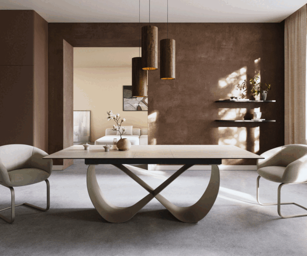 Jídelní stůl Edge 180-220x100 keramika Laminam® Travertino Bianco krémově bílá Infinity kov titanová barva rozkládací - Obrázek 2