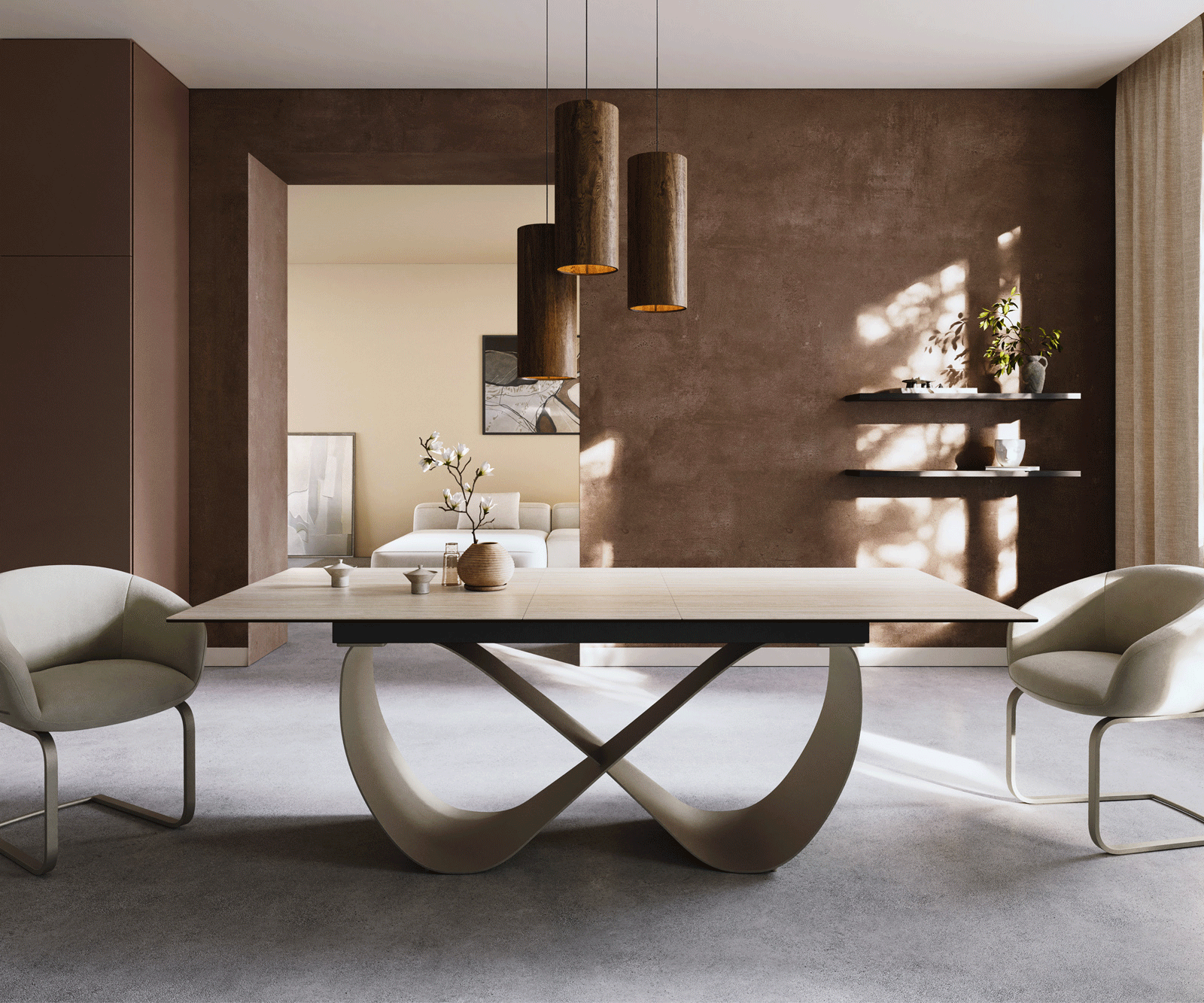 Jídelní stůl Edge 180-220x100 keramika Laminam® Travertino Bianco krémově bílá Infinity kov titanová barva rozkládací - Obrázek 2