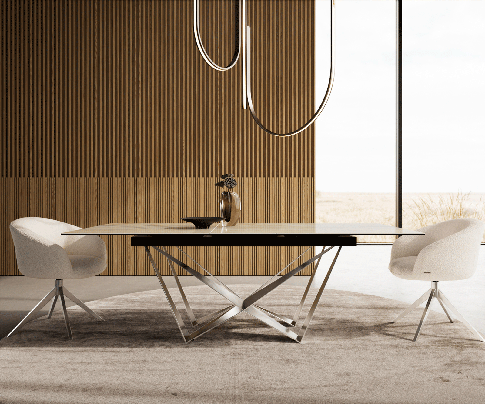 Jídelní stůl Edge 180-220x100 keramika Laminam® Onice Oro Spider plochá ocel nerezová ocel rozkládací - Obrázek 2