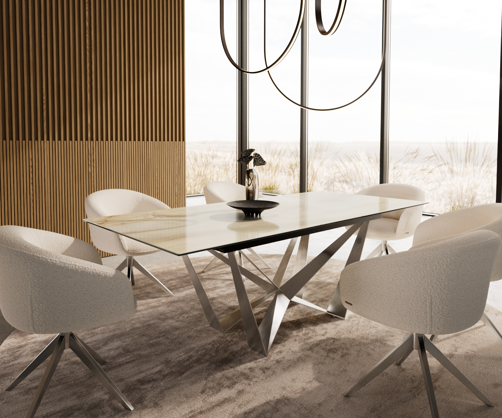 Jídelní stůl Edge 180-220x100 keramika Laminam® Onice Oro Spider plochá ocel nerezová ocel rozkládací - Obrázek 6