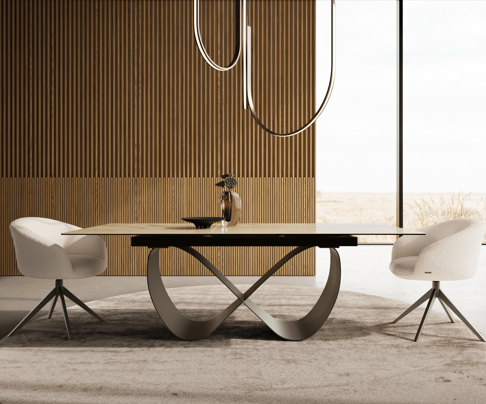 Jídelní stůl Edge 180-220x100 keramika Laminam® Onice Oro Infinity kov titanová efektová úprava rozkládací - Obrázek 2