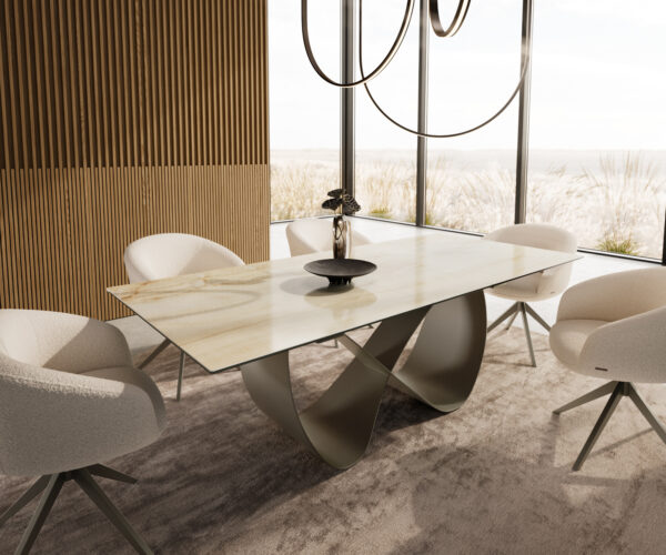 Jídelní stůl Edge 180-220x100 keramika Laminam® Onice Oro Infinity kov titanová efektová úprava rozkládací