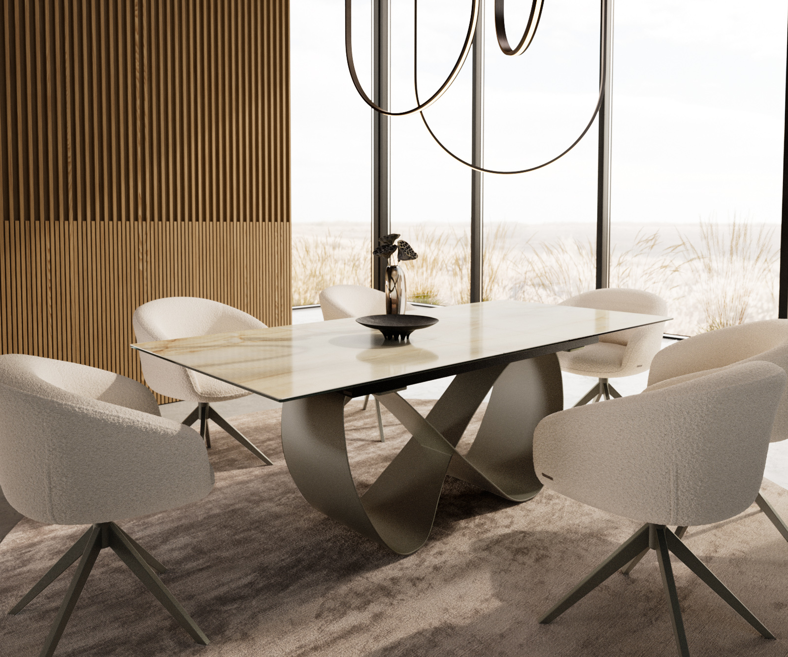 Jídelní stůl Edge 180-220x100 keramika Laminam® Onice Oro Infinity kov titanová efektová úprava rozkládací - Obrázek 6