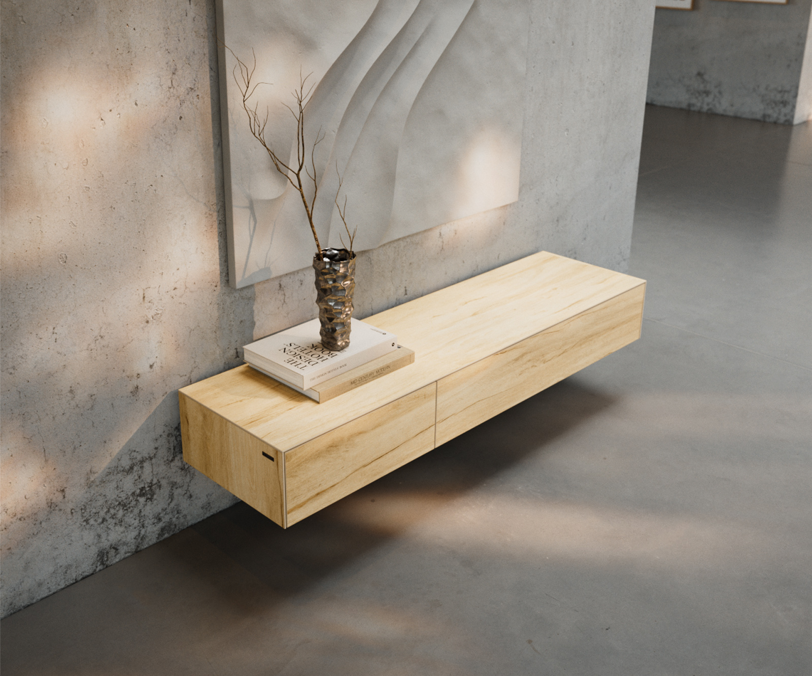 TV stolek Cuor 150 cm keramika Laminam® Sabbia dubová 1 výklopná dvířka 1 zásuvka závěsný - Obrázek 4