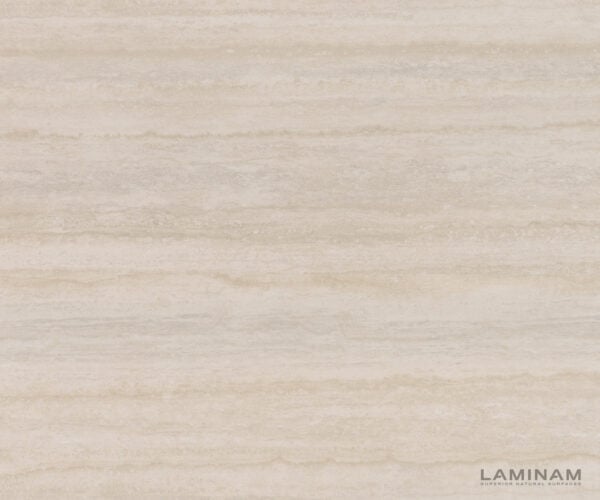 TV stolek Cuor 180 cm keramika Laminam® Travertino Bianco krémově bílá 1 výklopná dvířka 2 zásuvky podnož závěsná nerezová ocel - Obrázek 3