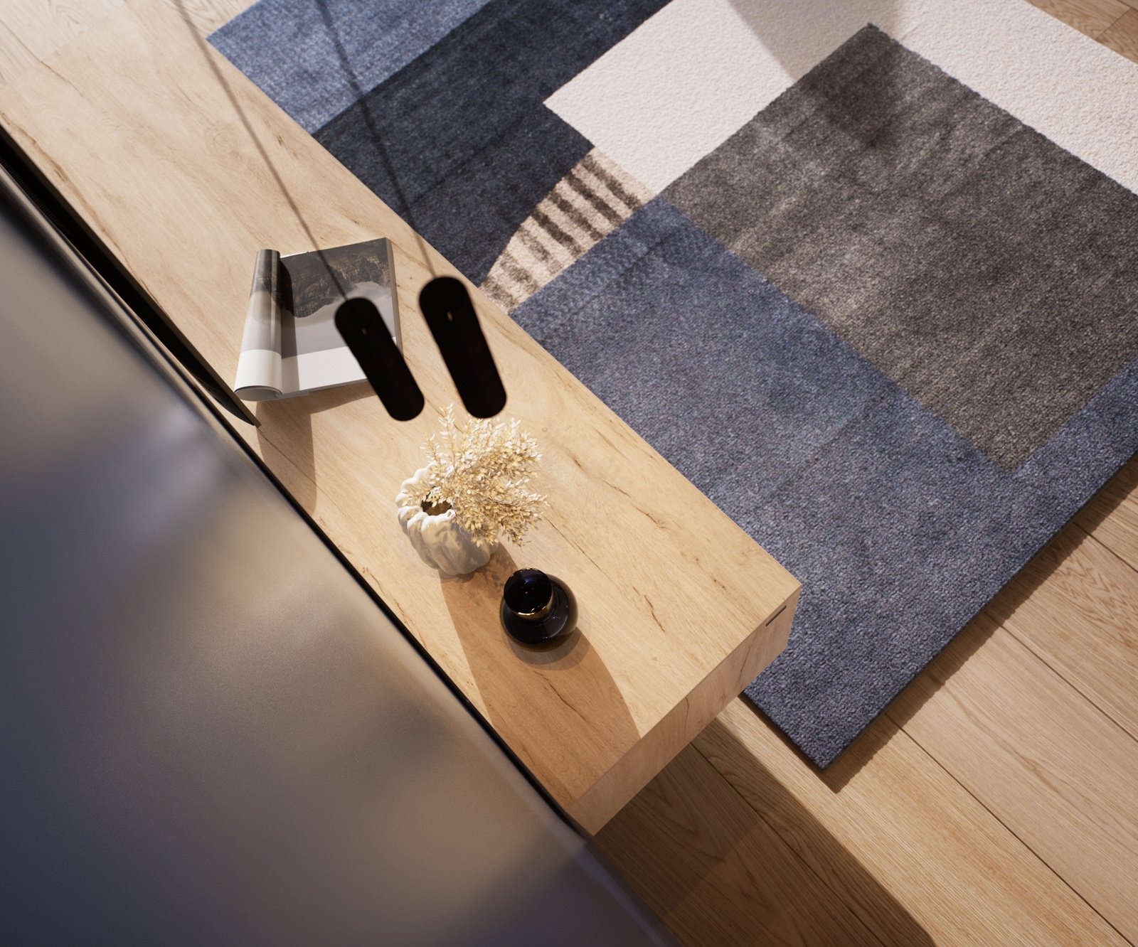 TV stolek Cuor 180 cm keramika Laminam® Sabbia dubová 1 výklopná dvířka 2 zásuvky podnož závěsná kov černá - Obrázek 6