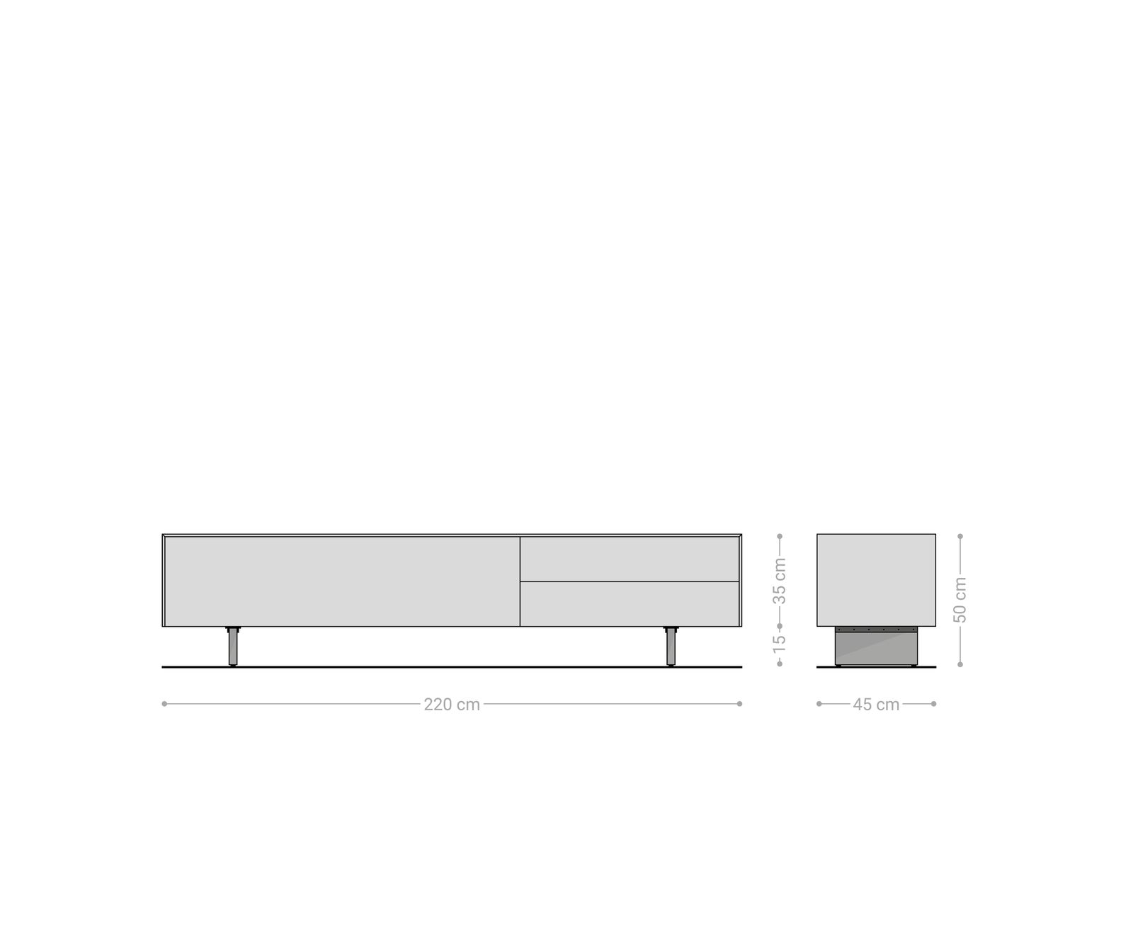 TV stolek Cuor 220 cm keramika Laminam® Travertino Bianco krémově bílá 1 výklopná dvířka 2 zásuvky podnož závěsná akrylglas - Obrázek 7
