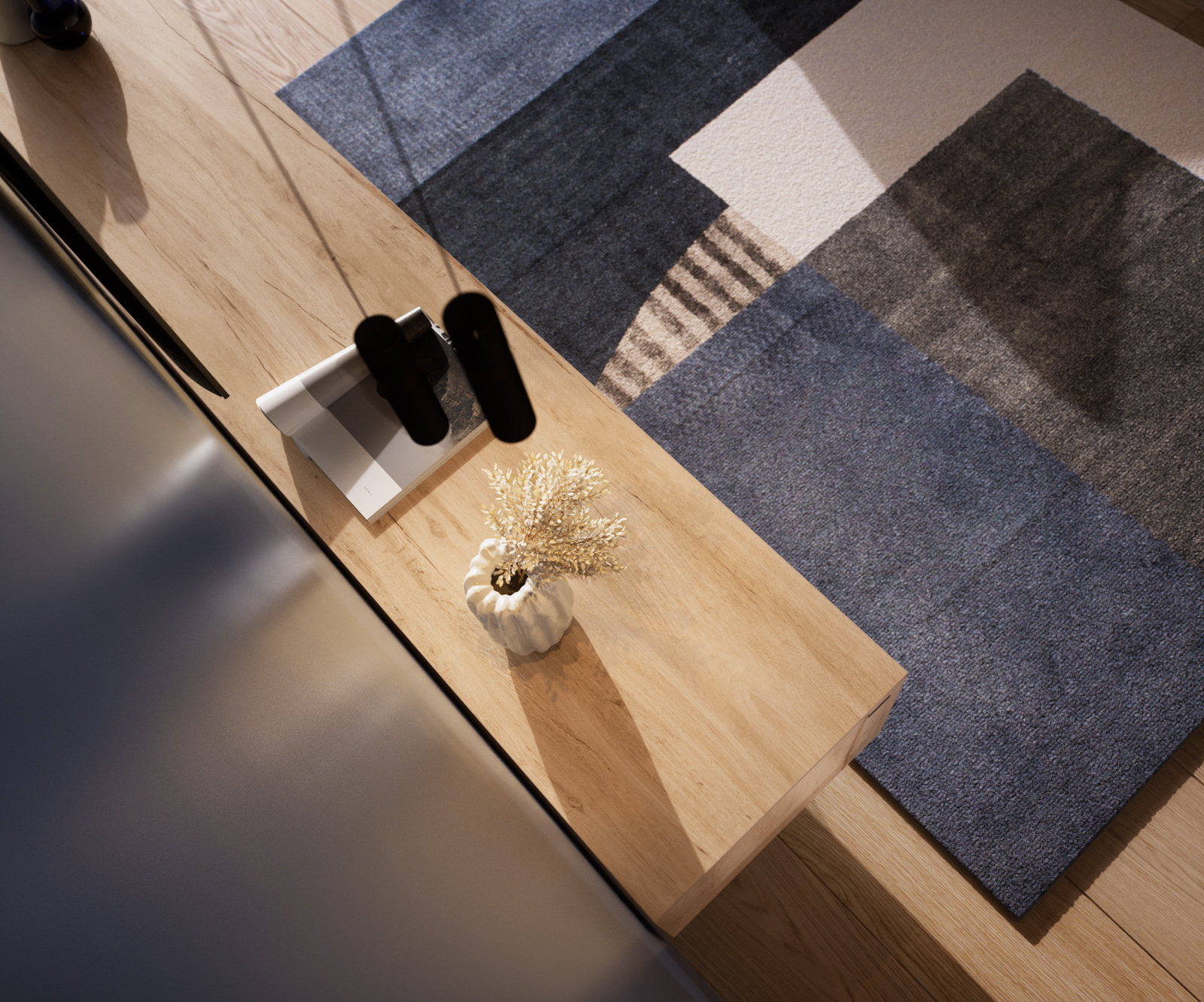 TV stolek Cuor 220 cm keramika Laminam® Sabbia dubová barva 1 výklopná dvířka 2 zásuvky podnož závěsná kov černá - Obrázek 6