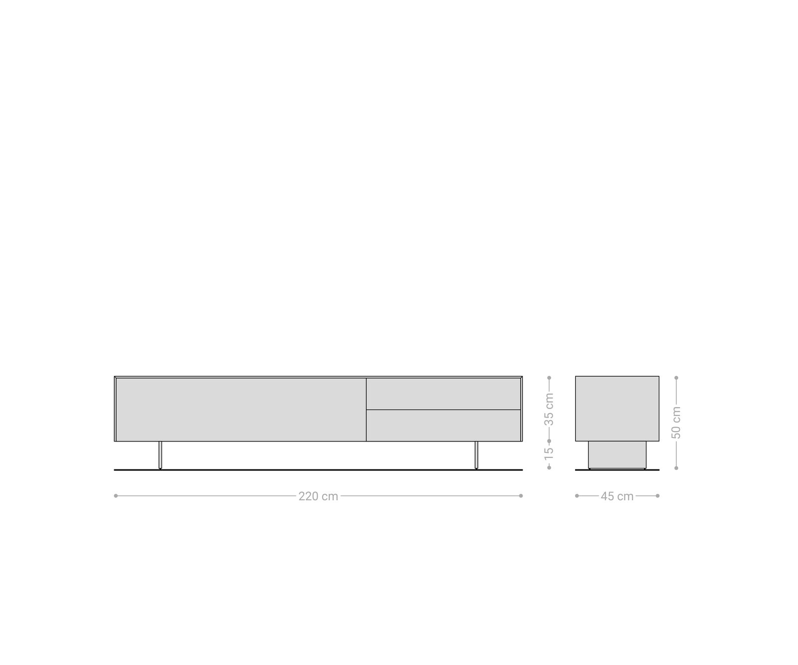 TV stolek Cuor 220 cm keramika Minas Melange bílá béžová 1 výklopná dvířka 2 zásuvky podnož závěsná kov černá - Obrázek 7