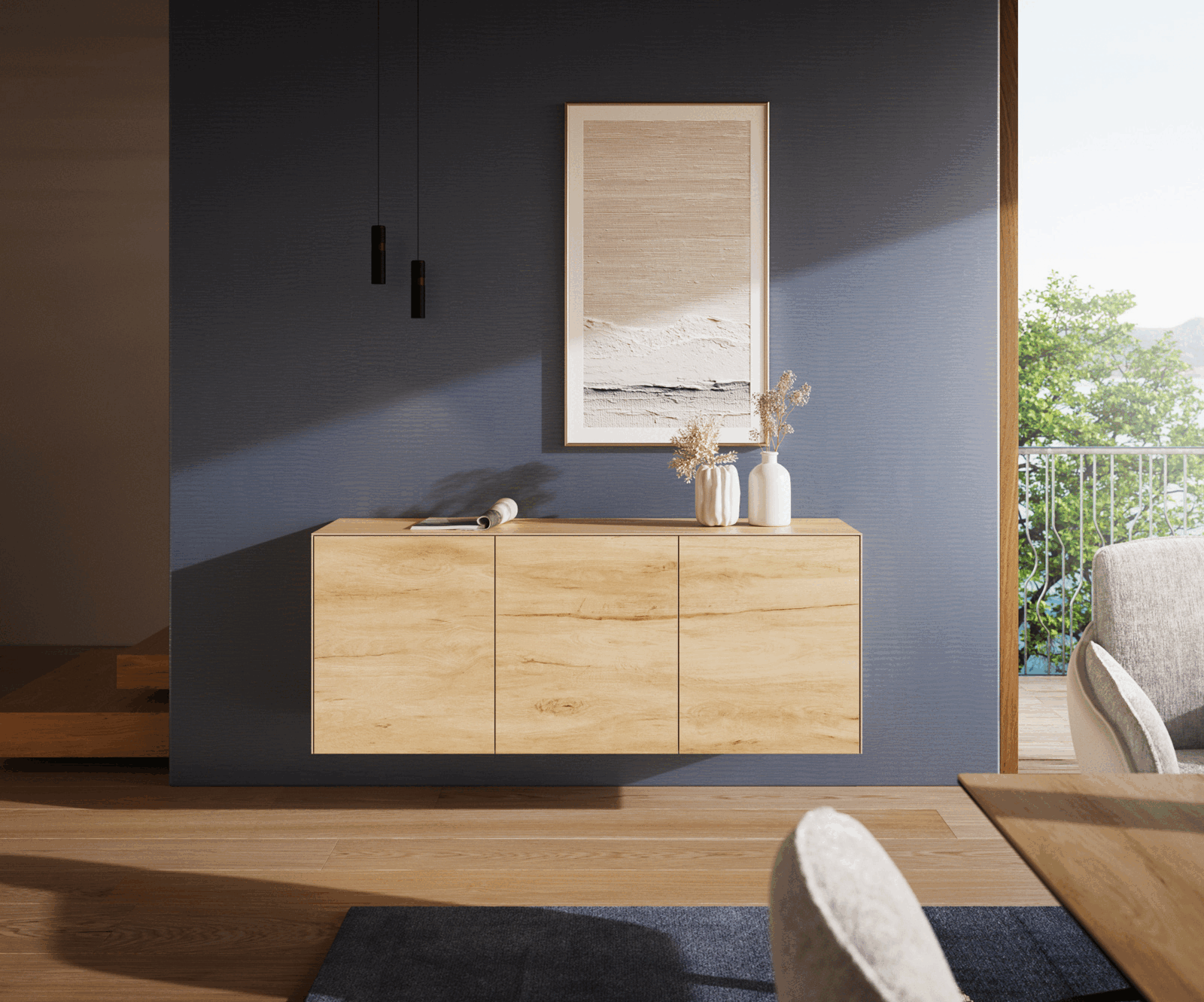 Komoda Cuor 150 cm keramika Laminam® Sabbia dubová 3 dvířka závěsná - Obrázek 2