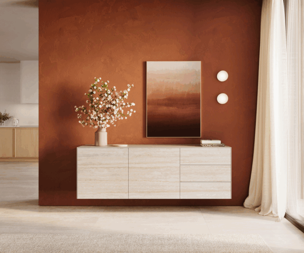 Komoda Cuor 180 cm keramika Laminam® Travertino Bianco krémově bílá 2 dvířka 3 zásuvky závěsná - Obrázek 2