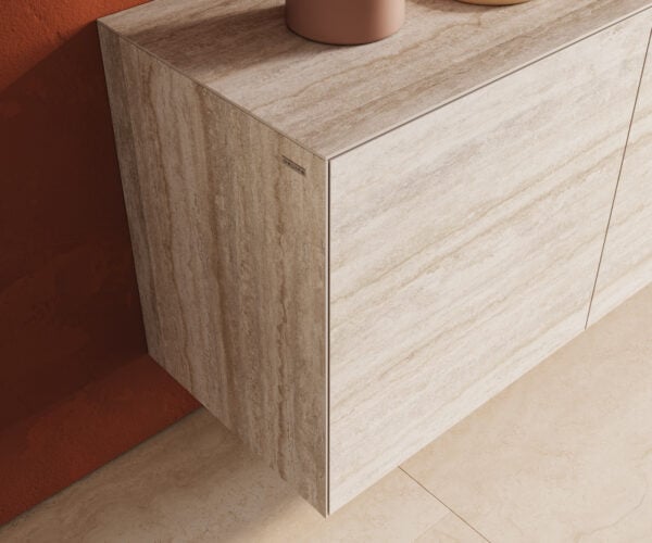 Komoda Cuor 180 cm keramika Laminam® Travertino Bianco krémově bílá 2 dvířka 3 zásuvky závěsná - Obrázek 6