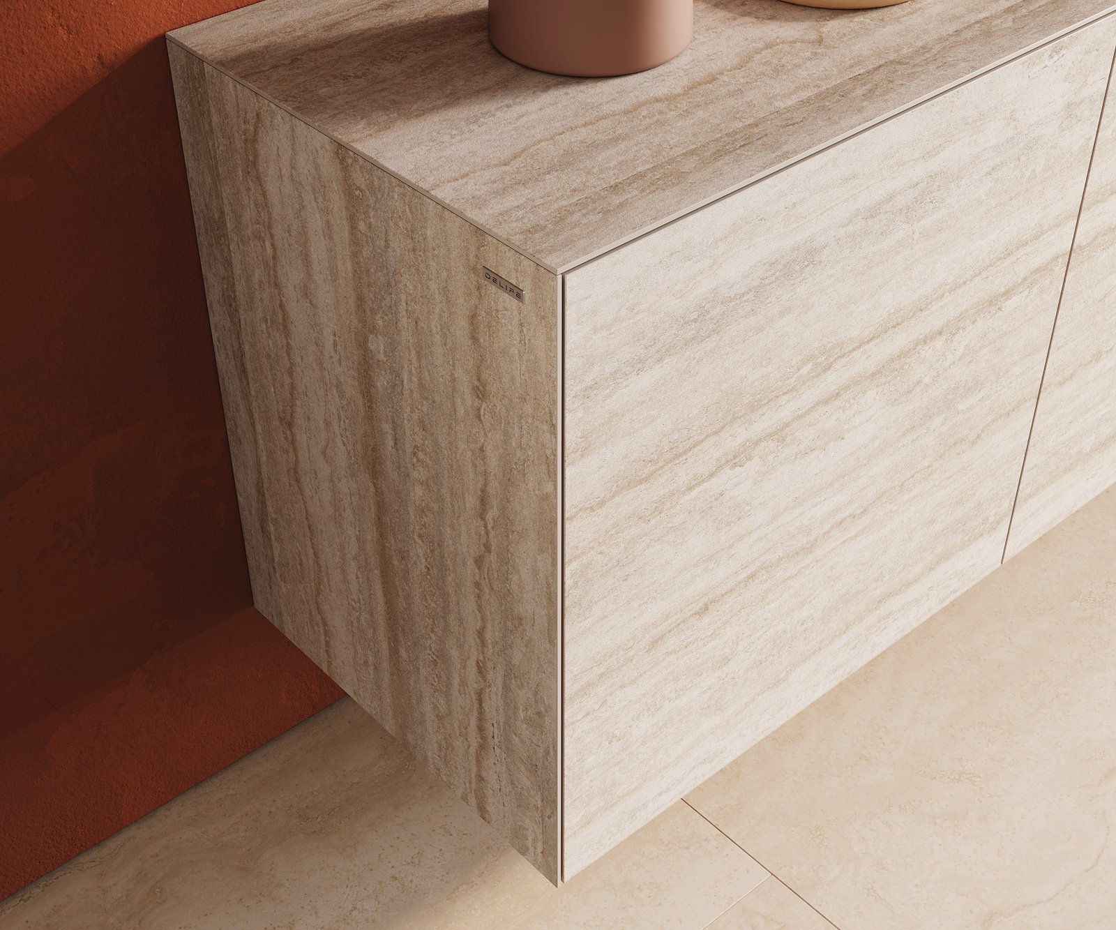 Komoda Cuor 180 cm keramika Laminam® Travertino Bianco krémově bílá 2 dvířka 3 zásuvky závěsná - Obrázek 6