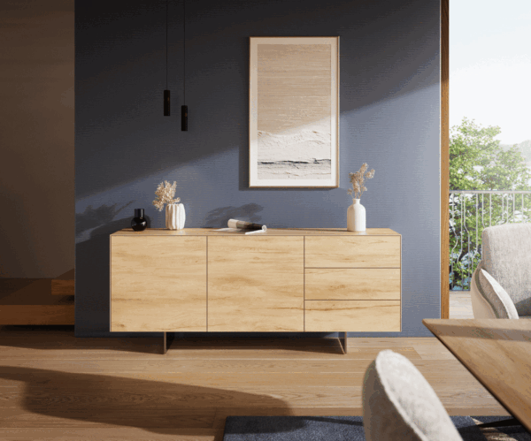 Komoda Cuor 180 cm keramika Laminam® Sabbia dubová 2 dvířka 3 zásuvky podnož závěsná nerezová ocel - Obrázek 2