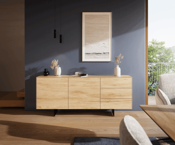 Komoda Cuor 180 cm keramika Laminam® Sabbia dubová 2 dvířka 3 zásuvky podnož závěsná kov černá - Obrázek 2