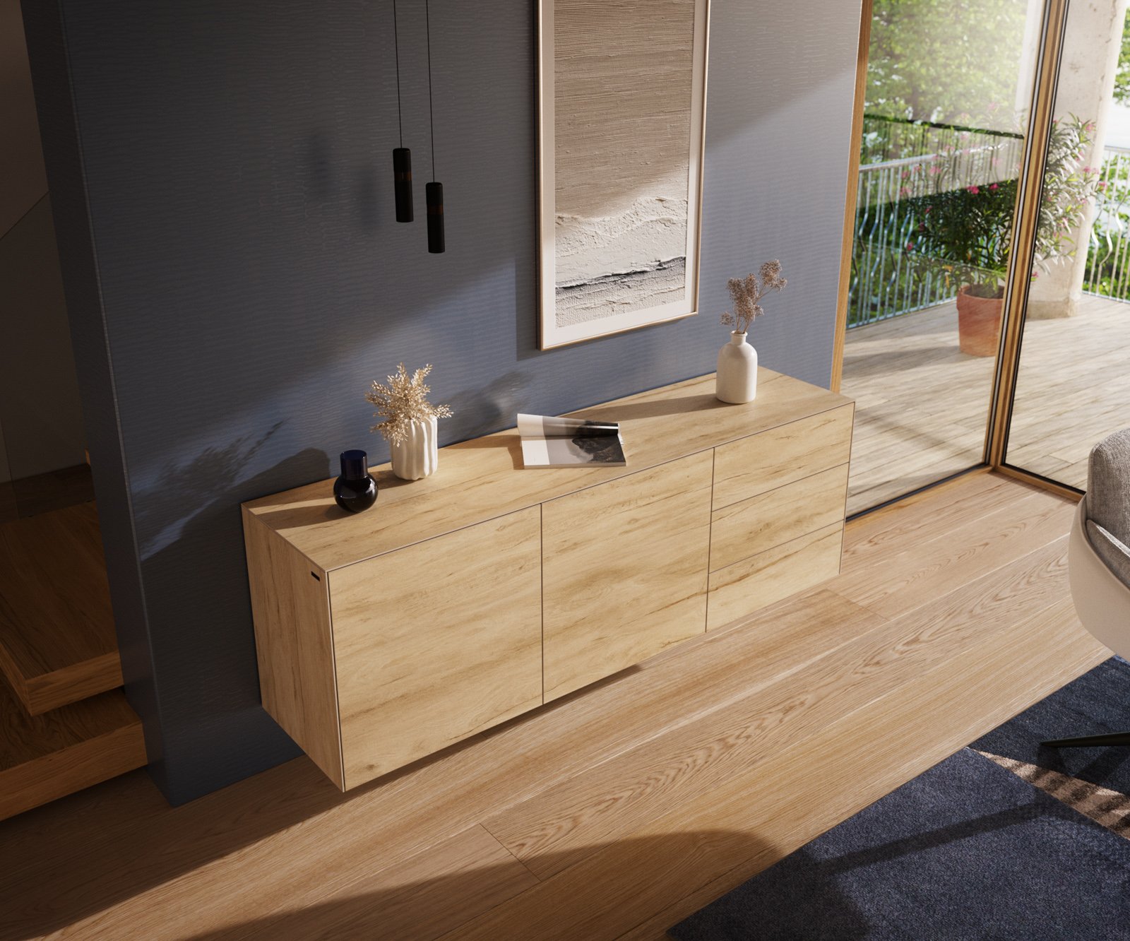 Komoda Cuor 180 cm keramika Laminam® Sabbia dubová 2 dvířka 3 zásuvky závěsná - Obrázek 4